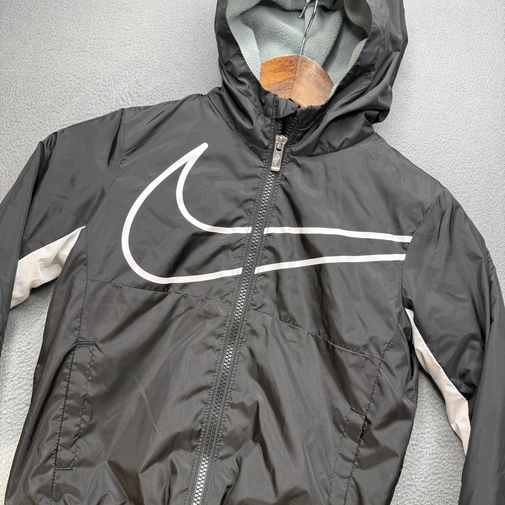 Nike Big Swoosh Windbreaker Hooded Jacket Kids Size 5 Black/White Outerwear Rain
